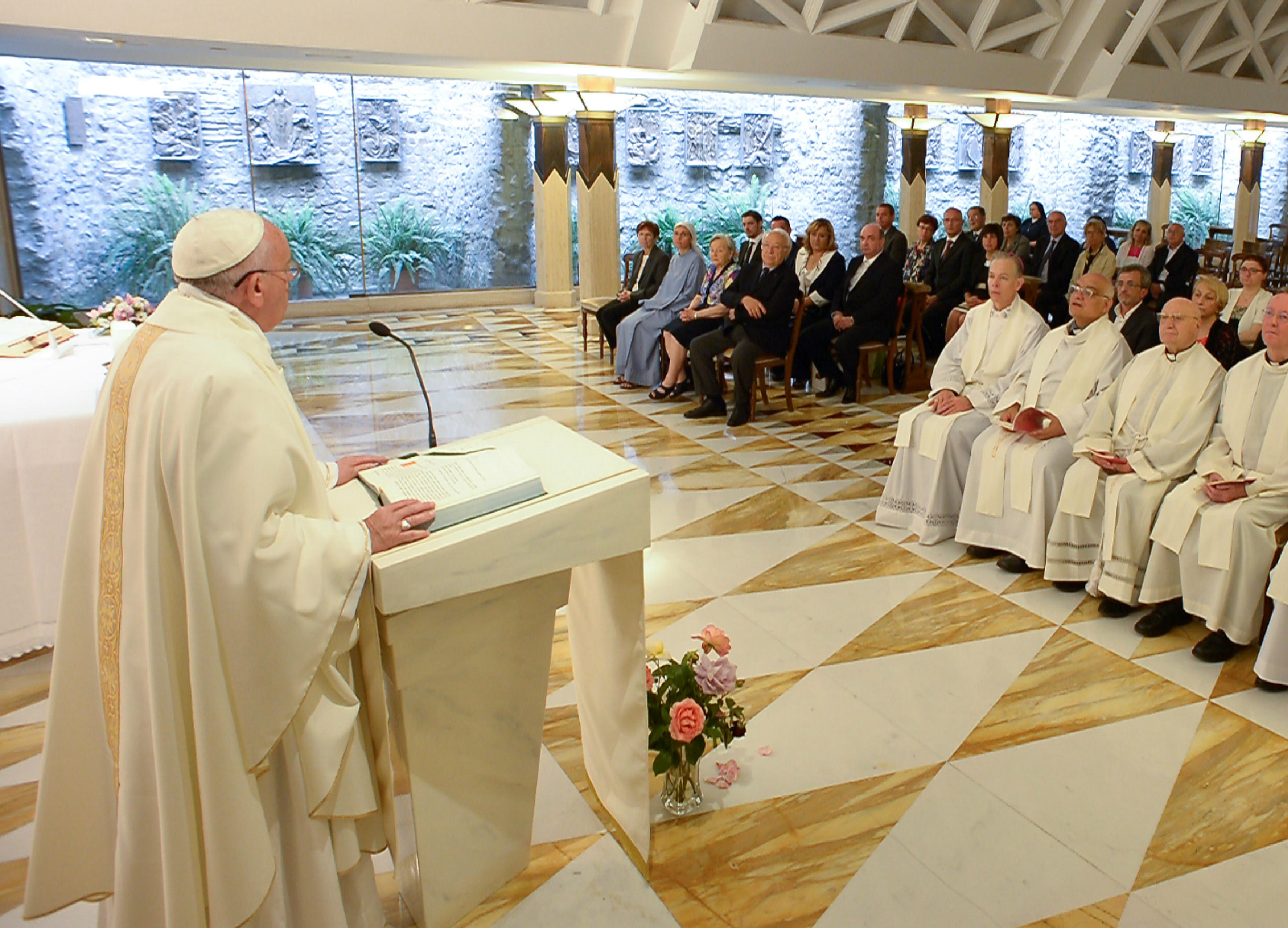 Pope Francis delivers his homily in Santa Marta