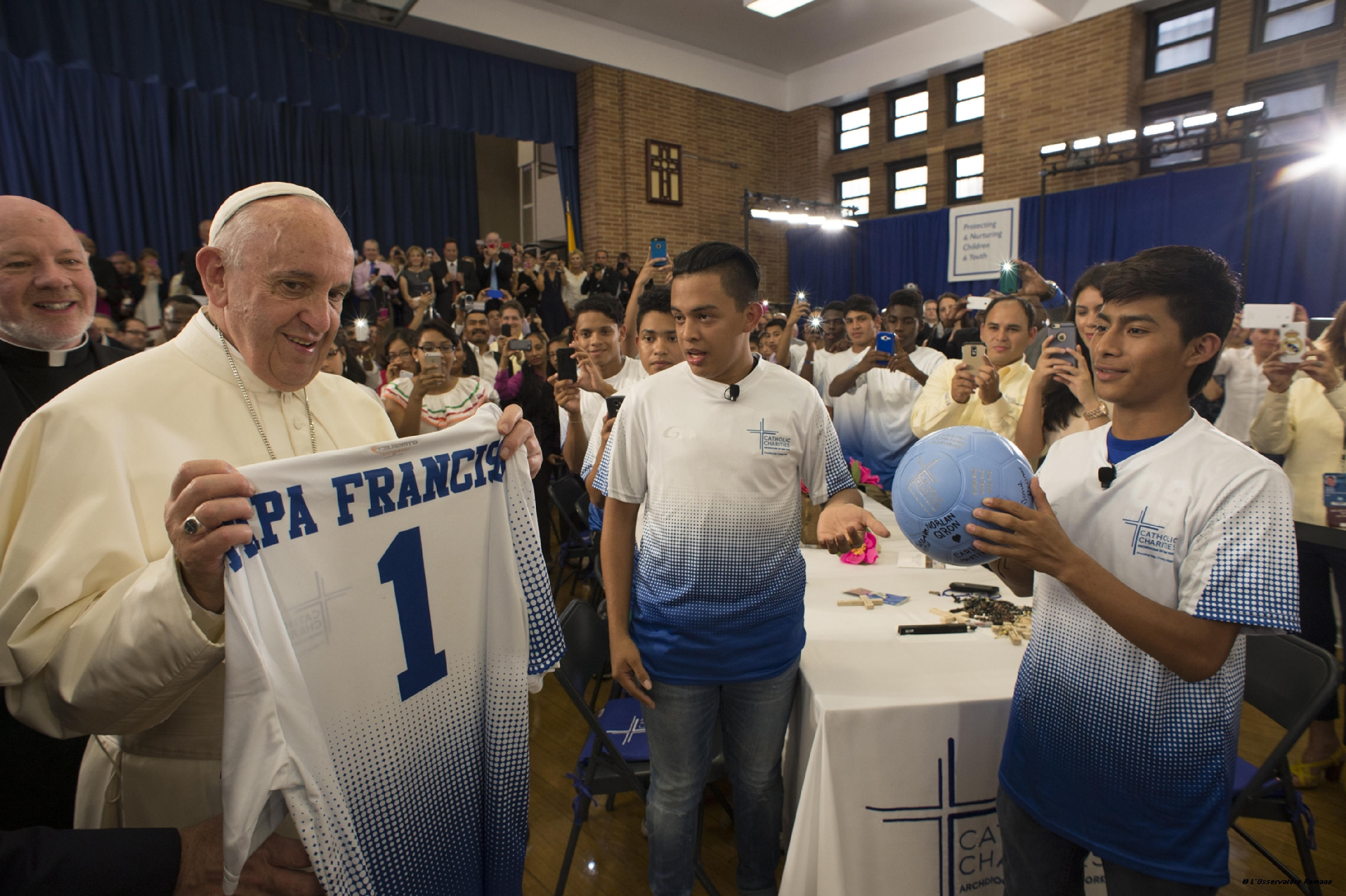 Pope Francis during his visit at Our Lady Queen of Angels School in East Harlem