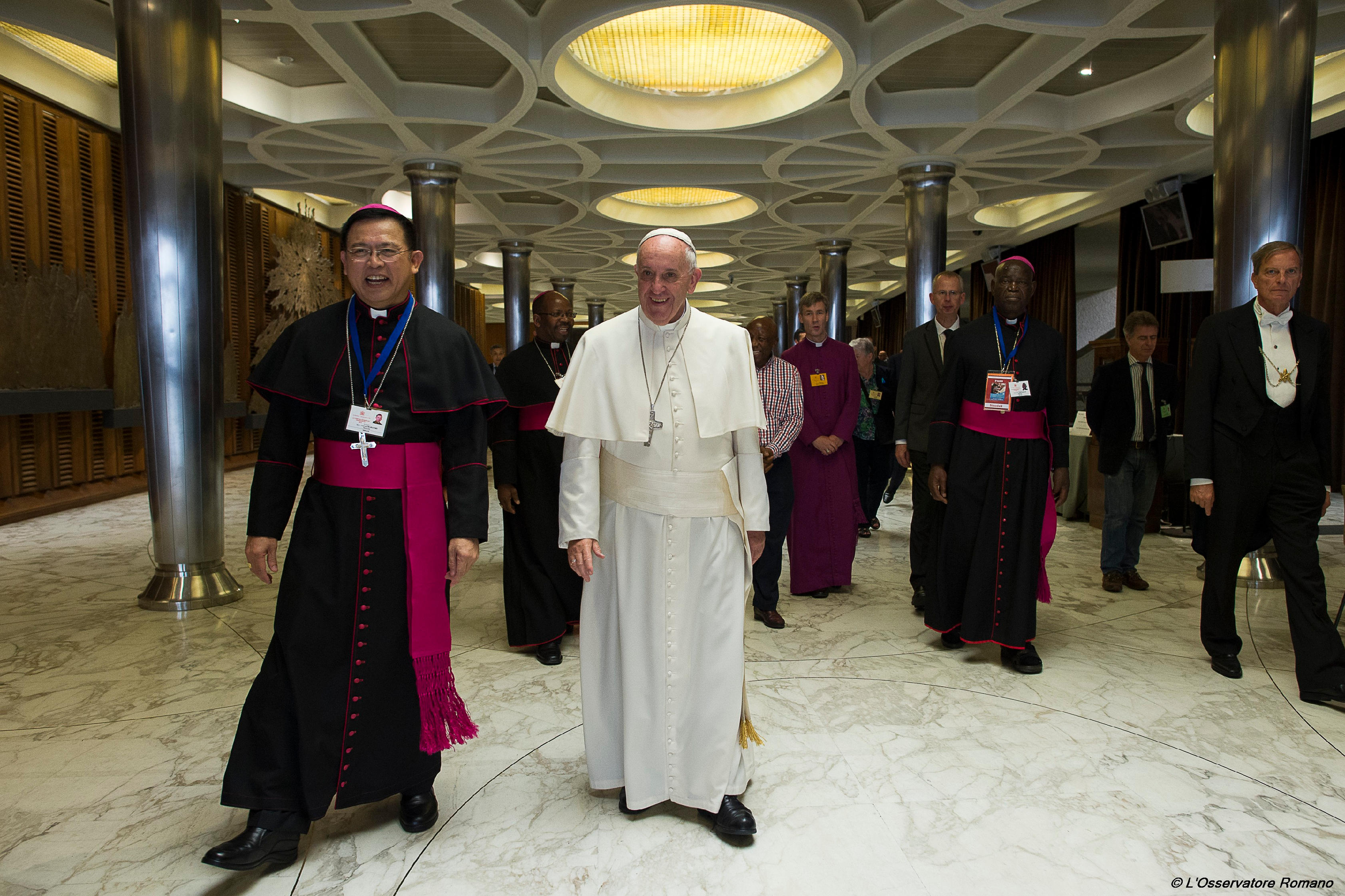 Pope Francis arrives at the Synod Hall for the first sessione of the Synod of Bishops