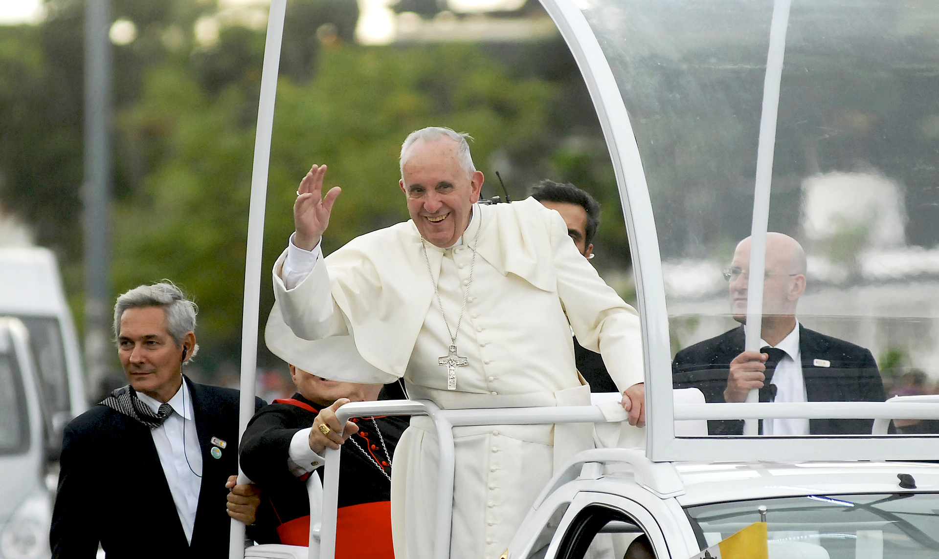 Pope Francis in the popemobile