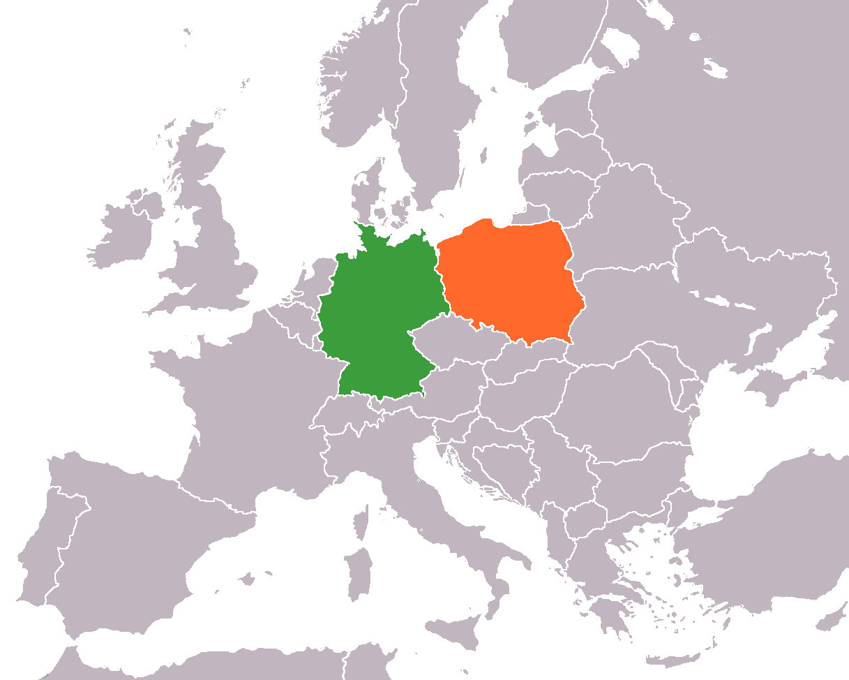 Map of Europe indicating Germany and Poland