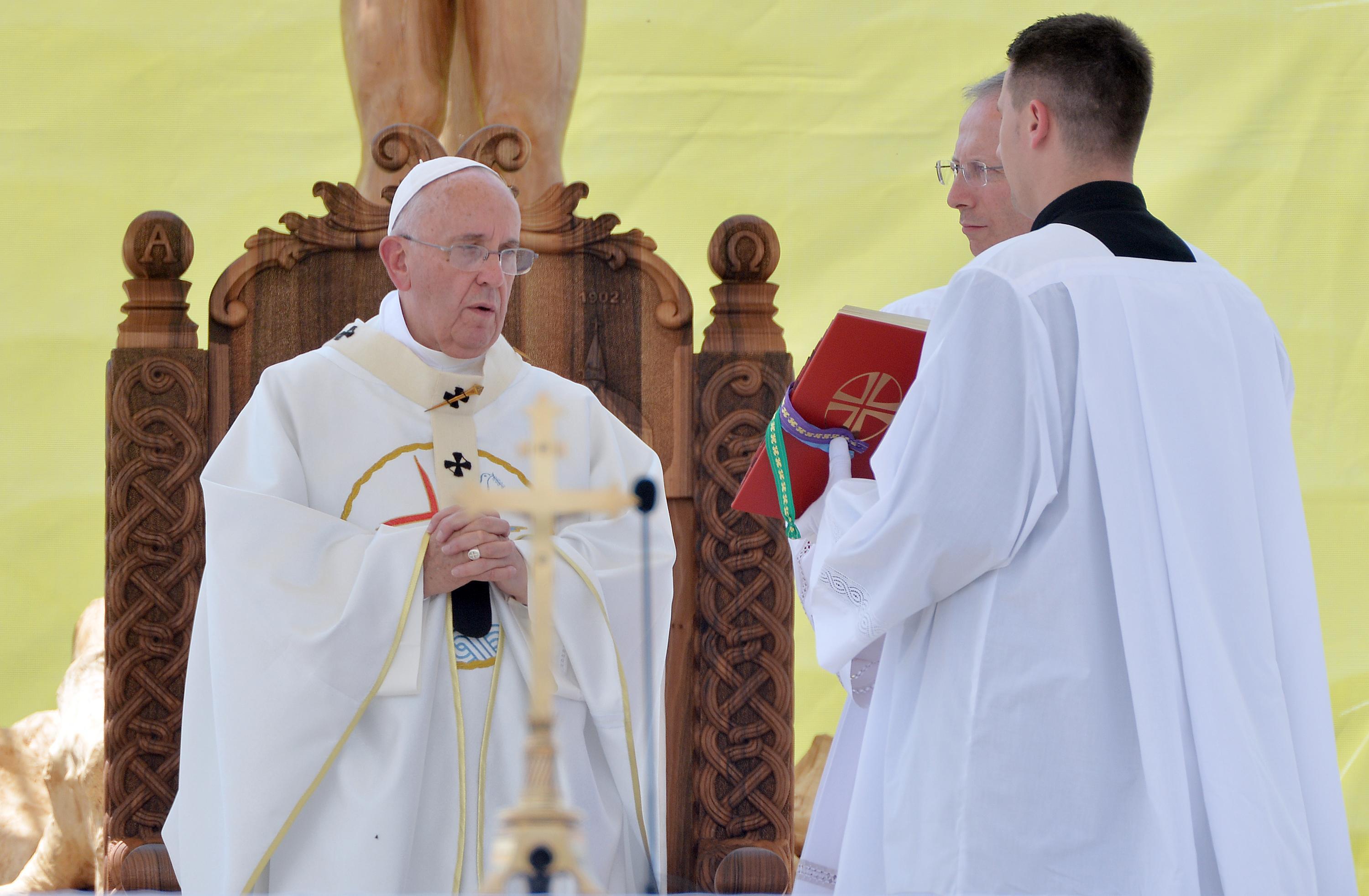 Pope Francis celebrates a Mass at the Kosevo stadium