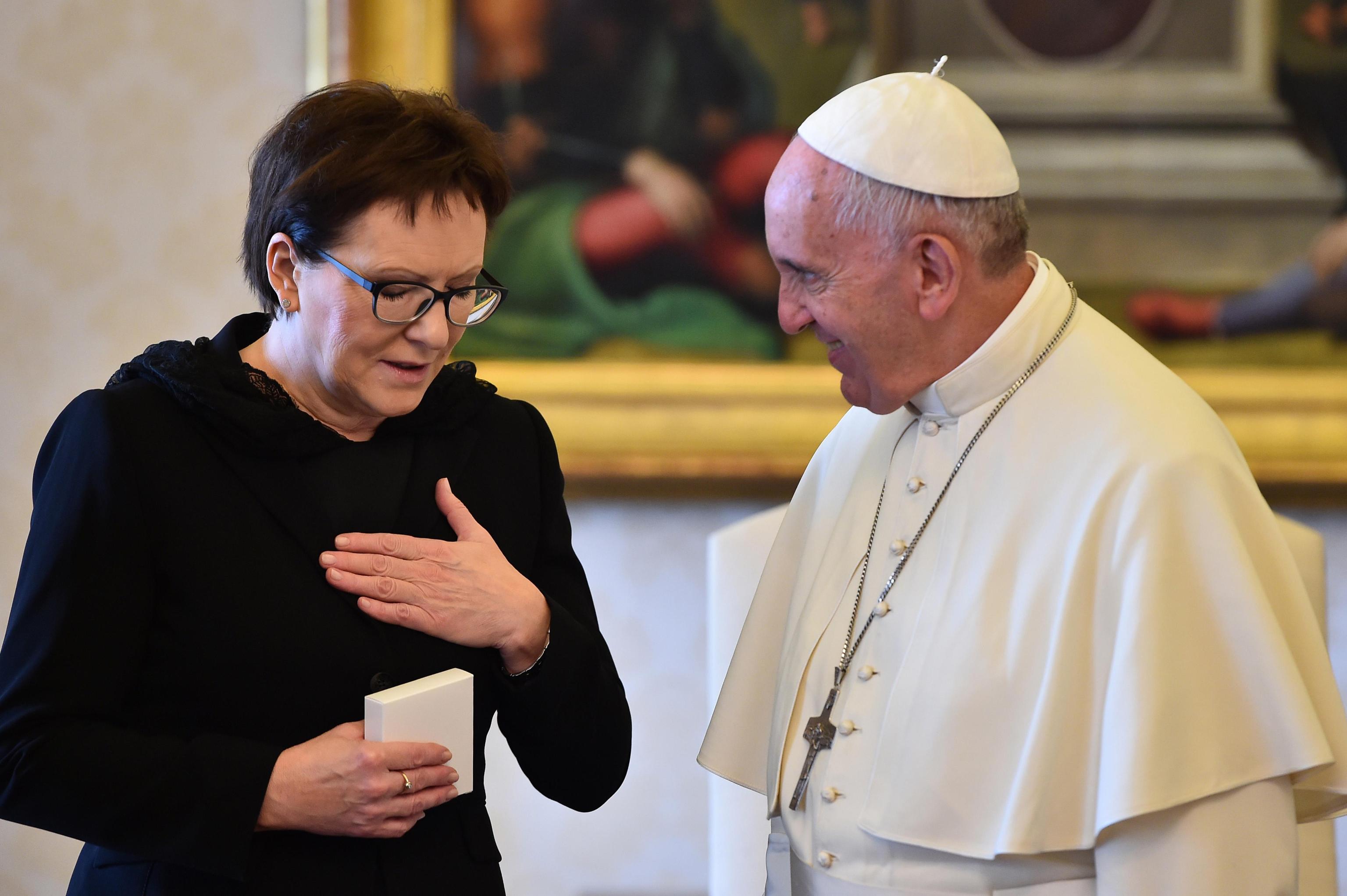 Pope Francis meets with Poland's Prime Minister Ewa Kopacz during a private audience on June 12