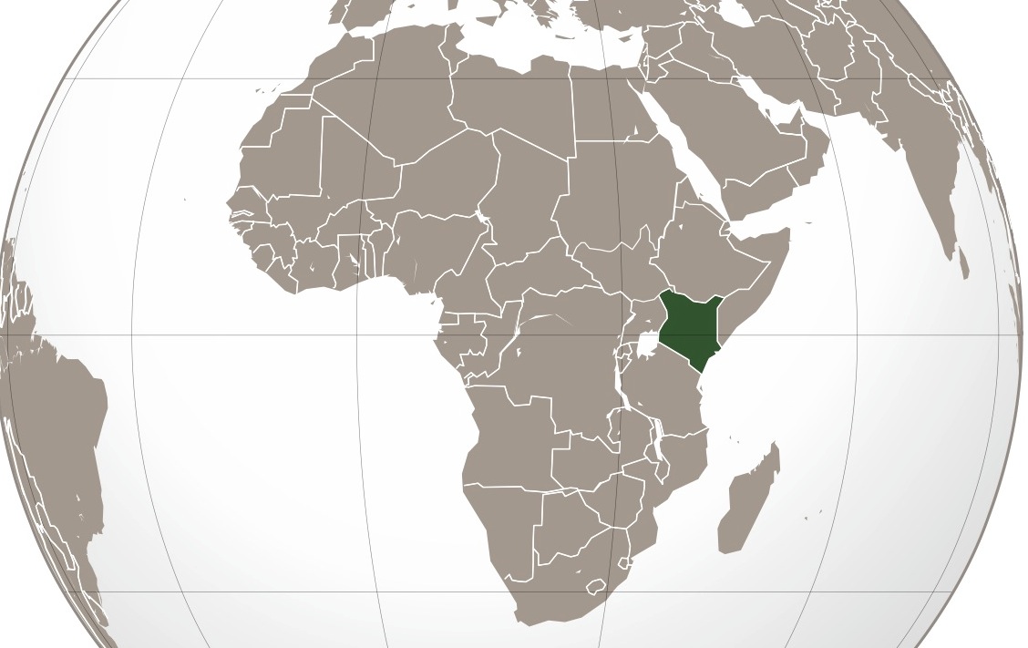 Orthographic projection map of Kenya highlighted in green.