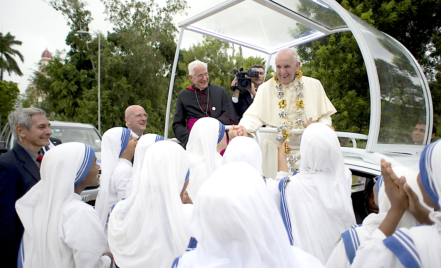 Pope Francis greets a group of Missionaries of Charity at Santiago de Cuba