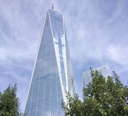 Photo of Freedom Tower at WTC site with reflection of a cross taken by ZENIT's Deborah Castellano at Ground Zero for Pope Francis' 2015 Visit