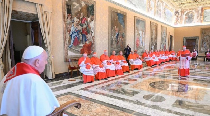 in the Hall of the Consistory of the Vatican’s Apostolic Palace, Pope Francis presided over the celebration of the Canonical Hour of Terce of the Divine Office and the Ordinary Public Consistory for the Canonization of Blesseds.