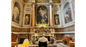 Saint Monica's tomb is situated in a side chapel to the right of the main altar, a position that underscores her importance within the church.