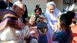 The Pope's day began with a visit to the Irmãs Alma School for children with disabilities.