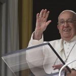 Pope Francis appeared from the window of the Apostolic Palace overlooking St. Peter's Square to pray the Angelus