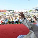 he met with over 10,000 young people at the Sir John Guise Stadium in Papua New Guinea’s capital, Port Moresby