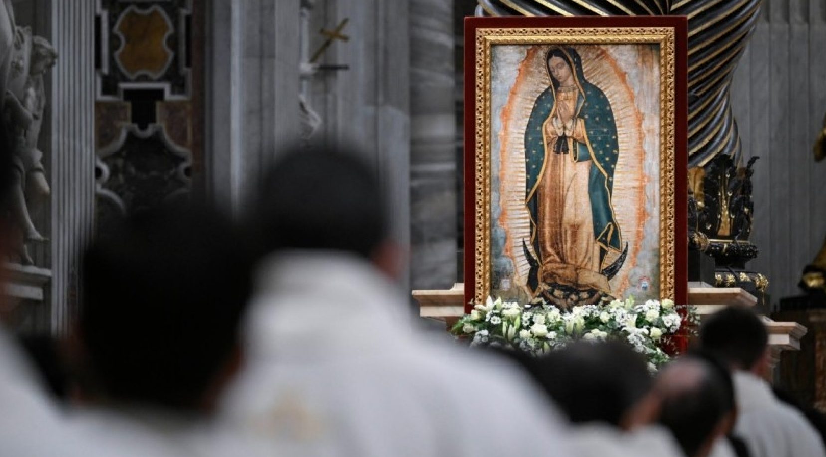 With a picture of the Virgin of Guadalupe next to the main altar, the Holy Father began the homily